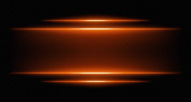 Derece bulanıklığı olan turuncu parlak yatay ışınlar. Fütürist UI sınırları için sıcak tonlu dijital ışıklar, HUD röfleleri ve bilim kurgu ekran efektleri.