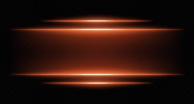 Derece bulanıklığı olan turuncu parlak yatay ışınlar. Fütürist UI sınırları için sıcak tonlu dijital ışıklar, HUD röfleleri ve bilim kurgu ekran efektleri.