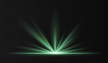 Koyu arkaplanda şeffaf ışınları olan yeşil ışık. Zemin kattan parlayan ışık, tiyatro sahneleri, sahne ışıklandırması veya ürün gölgeleri için ideal.