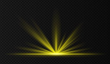 Sarı spot ışıkları, ışıltılı ışınlar ve yer yansıması ile patladı. Ödül sahneleri, kutlama efektleri veya konser görselleri için şeffaf sahne ışıklandırması.