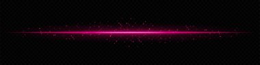Pembe yatay ışık huzmesi, koyu şeffaf arkaplanda dağınık parçacıklar var. Sihirli efektler, veri iletimi veya gelecekteki geçişler için ideal.