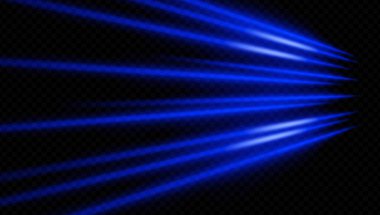 Parlak mavi ışınlar karanlık taraftan yansıyor. Teknoloji tanıtımları, konser ışıkları ve fütüristik görseller için mükemmel..