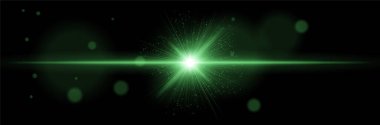Yatay işaret fişeği, ışık parçacıkları, siyah arkaplanda radyal ışınlar. Enerji patlaması kavramı, bilim-kurgu etkisi, kozmik ışık, dijital aydınlatma, yıldız çekirdeği.