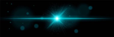 Merkezi parlayan mavi yıldız patlaması, parlak noktalar, karanlık arka planda dinamik ışınlar. Fütürist enerji, uzay atımı, bilim kurgu ışını, kozmik ateşleme.