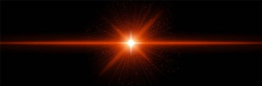 Doğrusal ışınlı kırmızı-turuncu enerji flaşı, yıldız çekirdeği, siyaha yayılan ışık. Isı patlamasını, galaktik darbeyi, kozmik ateşlemeyi, geleceksel etkiyi vurgular.