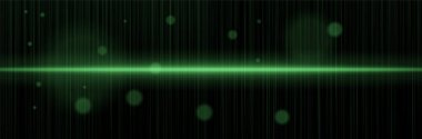 Parlayan yeşil ışık, dikey hareket çizgileri, dağınık küreler. Nabız enerjisini, yüksek hız sinyalini, görsel ses dalgasını, dijital etkiyi yansıtır.