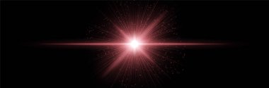 Radyal ışınlar ve parçacıklarla parlayan turuncu çekirdek, karanlık zemin üzerinde ışık alevi yatay olarak uzanıyor. Bilimkurgu patlaması, kozmik darbe, dijital yıldız etkisi.