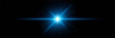 Doğrusal ışınlar, parlak noktalar ve karanlık uzaya yayılmış parlayan mavi çekirdek. Enerji patlamasını, dijital güç kaynağını, fantezi yıldız gücünü görselleştirir.