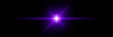 Mor parlak çekirdekli doğrusal ışınlar, parlak noktalar ve karanlık uzayda yayılan ışıltılar. Enerji patlamasını, dijital güç kaynağını, fantezi yıldız gücünü görselleştirir.