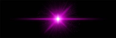 Mor parlak çekirdekli doğrusal ışınlar, parlak noktalar ve karanlık uzayda yayılan ışıltılar. Enerji patlamasını, dijital güç kaynağını, fantezi yıldız gücünü görselleştirir.