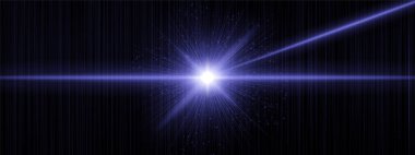 Mavi çekirdek, dikey çizgiler ve açılı ışınla parlıyor. Uzayda ışıldıyor. Dijital patlamayı, geleceksel darbeyi, kozmik patlamayı gösterir.