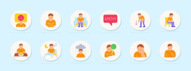 Depresyon belirtileri ikon oluşturdu. Üzüntü, ilgisizlik, yalnızlık, ilgi kaybı, yorgunluk, uykusuzluk, ağlama, ruh hali değişimi, boşluk, umutsuzluk, göğüs ağırlığı..