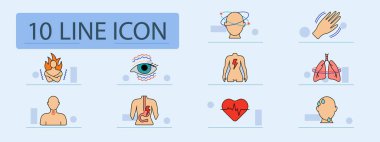 Panik atak ikonu. El sıkışma, baş dönmesi, göğüs ağrısı, titreyen akciğerler, stres alevi, göz yorgunluğu, mide bulantısı, iç ağrı, kalp atışı, terleme