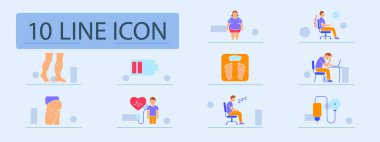 Sağlık durumu belirlendi. Varis damarları, obezite, duruş sorunu, yorgunluk, ağırlık ölçeği, depresyon, kalp monitörü, kötü oturma, basınç, dengesizlik, dolaşım, sağIık.