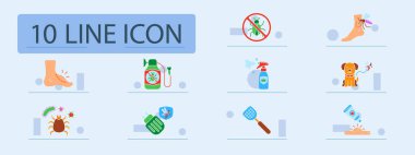 Böcek koruma simgesi ayarlandı. Isırık, püskürtücü sprey, böcek işareti yok, sivrisinek yok, hayvan, kimyasal savunma, böcek losyonu, elektrik kapanı, merhem, cilt tahrişi.