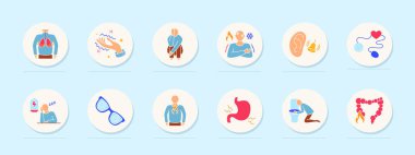 Panik bozukluk ikonu. Akciğer gerilimi, el titremesi, çömelmiş panik, vücut titremesi, kulak çınlaması, kan basıncı, uykusuzluk, bozuk görme, mide ekşimesi, mide bulantısı, bağırsak iltihabı..