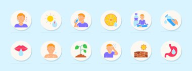 Sıvı kaybı simgesi. Terleme, ısı, alkol, narenciye, hidrasyon meditasyonu, el şişesi, kuru dudaklar, göğüs ağrısı, bitki, baş ağrısı, çatlamış zemin, mide kuruluğu..