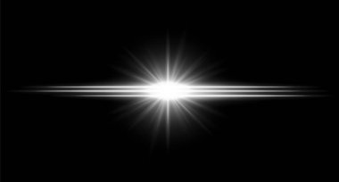 Yoğun yatay ışınlar ve parlak patlamalarla parlayan beyaz bir alev. Yüksek kontrastlı temiz ışık etkisi.