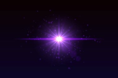 Merkezi ışık patlaması, parçacıklar ve parıldayan ışıltı. Yoğun yıldız patlaması, karanlık arkaplan üzerinde enerji etkisi yaratır.