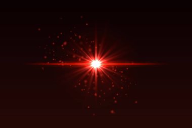 Parlayan parçacıkları olan parlak kırmızı bir ışık. Yumuşak parıltılı yıldız şeklindeki patlama sihirli ışık efekti yaratır.