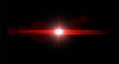 Merkezi parıltılı ve parlak yıldız patlamalı parlak yatay ışık parlaması. Koyu arkaplan üzerinde bilim-kurgu görsel efekti.