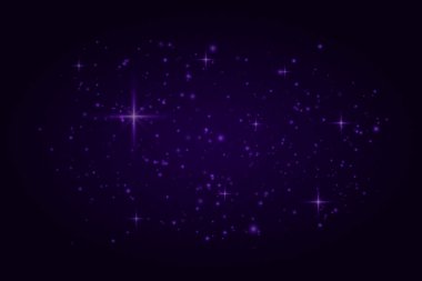 Parlayan ışık parçacıkları ve karanlık arka plana saçılmış yıldız patlamaları. Yumuşak rüya gibi ışık, neşeli ya da büyülü görseller için parıldıyor..