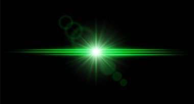 Parlak renk alevi, parlak ışık ve koyu arkaplanda lens halkaları. Yoğun yatay ışınlar ile ışık patlaması.