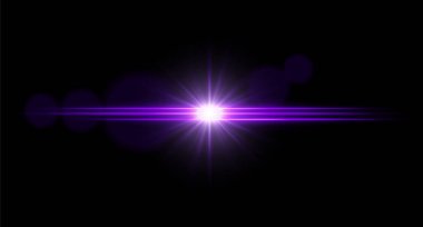 Merkezi parıltılı ve parlak yıldız patlamalı parlak yatay ışık parlaması. Koyu arkaplan üzerinde bilim-kurgu görsel efekti.