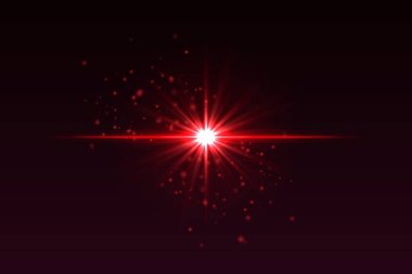 Parlayan parçacıkları olan parlak kırmızı bir ışık. Yumuşak parıltılı yıldız şeklindeki patlama sihirli ışık efekti yaratır.