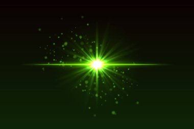 Parlayan parçacıkları olan parlak yeşil bir ışık. Yumuşak parıltılı yıldız şeklindeki patlama sihirli ışık efekti yaratır.