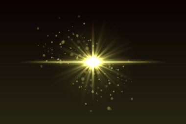 Parıldayan parçacıkları olan parlak sarı bir ışık. Yumuşak parıltılı yıldız şeklindeki patlama sihirli ışık efekti yaratır.