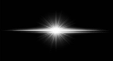 Beyaz işaret fişeği. Radyasyon ışınları ile parlak yatay ışınlar, koyu arkaplanda yüksek kontrast merkezi patlaması, keskin kenarlı temiz aydınlatma ve yumuşak halo.