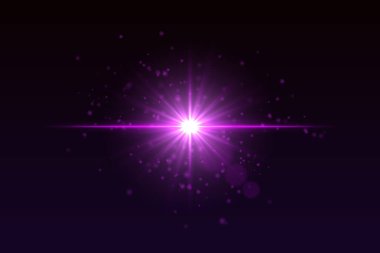 Merkezi ışık patlaması, parçacıklar ve parıldayan ışıltı. Yoğun yıldız patlaması, karanlık arkaplan üzerinde enerji etkisi yaratır.