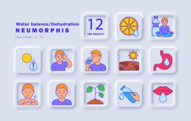 Su dengesi simgesi. Susuzluk belirtileri, kuru deri, terleme, susuzluk, sıcak çarpması, sindirim, su girişi, beslenme, kuru toprak, dudaklar, meditasyon, hidrasyon, bitkiler, yorgunluk..