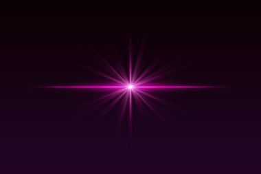 Keskin ışınları ve ışık efektiyle mor yıldız patlaması. Işıl ışıl parlama spot, ışık veya parıltı görseller için zarif bir ışıklandırma yaratır.