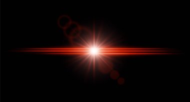 Parlak renk alevi, parlak ışık ve koyu arkaplanda lens halkaları. Yoğun yatay ışınlar ile ışık patlaması.