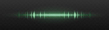 Ses çubuğu. Yüksek yoğunluklu tepe ve yansıma ile parlayan frekans dalgası. UI, müzik arayüzü, ses görselleştirme, dijital sinyal için uygun.