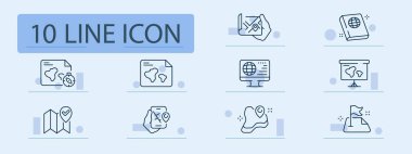 Navigasyon simgesi ayarlandı. Harita, küre, pusula, telefon, pin, bayrak, yol, sunum tahtası, belge ve seyahat, konum ve yön tabanlı arayüzler için tasarlanmış arazi görünümleri