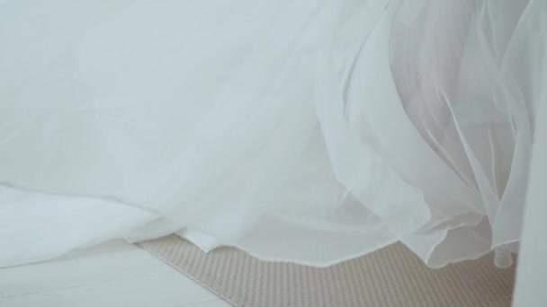 Slender Girl White Dress Comes Stairs — Stockvideo