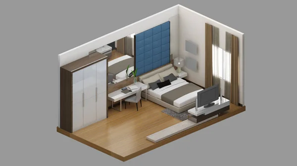 Isometric View Bedroom Residential Area Rendering — Fotografia de Stock