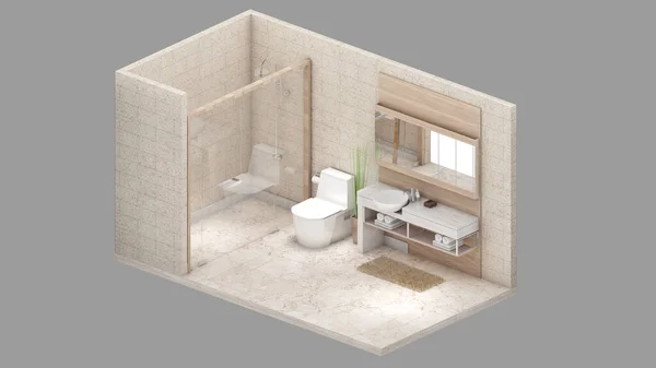 Isometric View Bathroom Residential Area Rendering — Zdjęcie stockowe