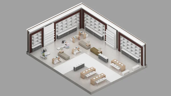 Isometric View Clothing Store Shopping Malls Rendering — Photo