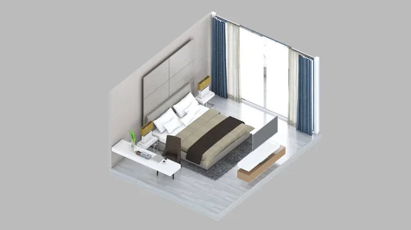 Isometric View Master Bedroom Residential Area Rendering — Φωτογραφία Αρχείου