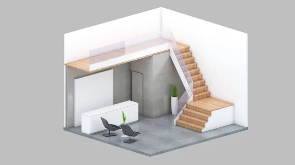 Isometric View Office Space Reception Area Rendering — Stock fotografie