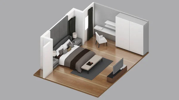 Isometric View Master Bedroom Residential Area Rendering — Foto de Stock