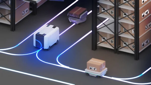 Robot Transport Vrachtafhandeling Met Behulp Van Automatisering Product Management Magazijn — Stockfoto