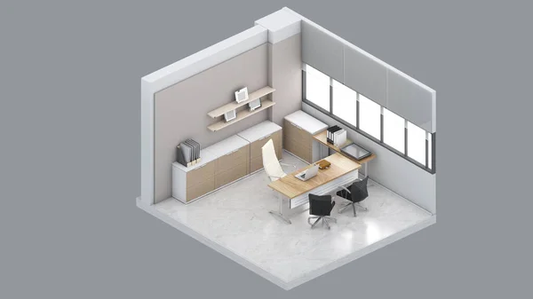 マネージャールーム オフィススペース 作業室 3Dレンダリングの等価性ビュー — ストック写真