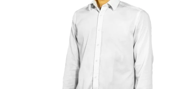 Hälften Man Vit Skjorta Mot Vit Bakgrund Utan Ansikte — Stockfoto