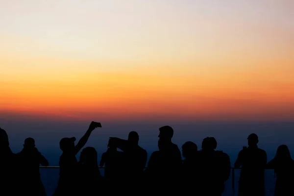 People Silhouette Sunset Admiring Scenery — Stock Photo, Image