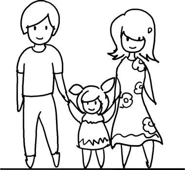 çizgi çizimi simgesi ailesi, ebeveynler, çocuklar